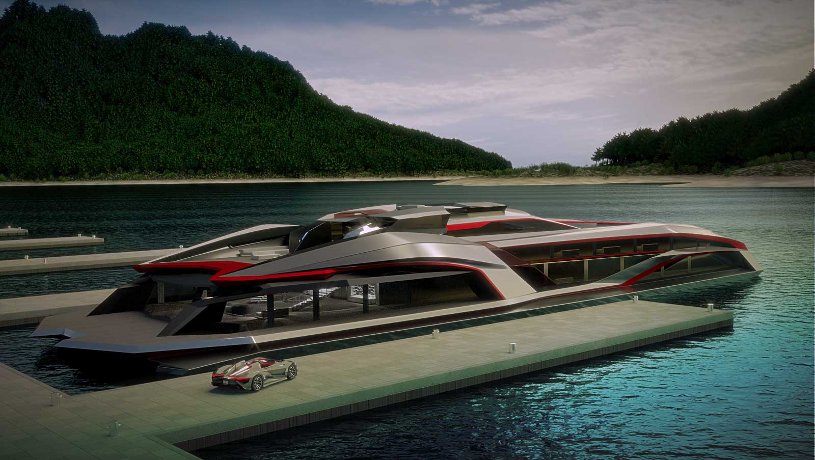 A rendering of the Kraken superyacht