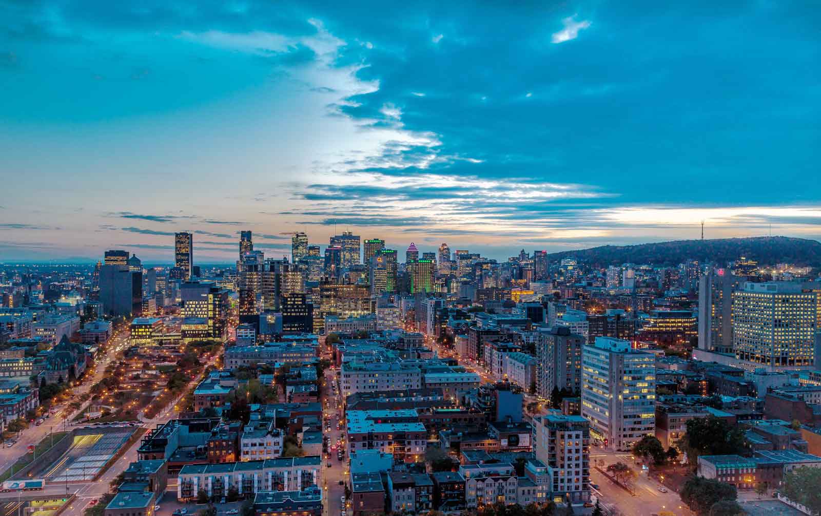 Montreal cityscape at night by Diane Gelinas