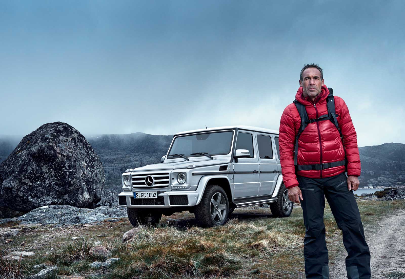Adventurer Mike Horn posing with the G-Class
