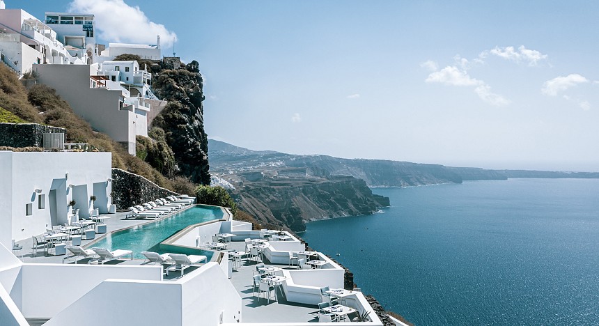 the Grace Hotel by Auberge Resorts Collection, Santorini, Greece, beautiful places to visit, best destinations, beautiful landscapes, spectacular view, beautiful beaches, luxury travel, infinity pool, hotel rooms, sun kissed beaches 