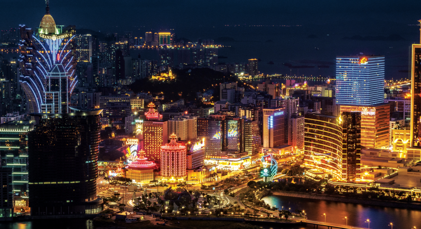 the bright lights of Macau, China by night