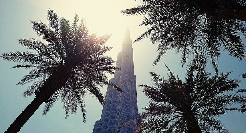 burj khalifa and palm trees