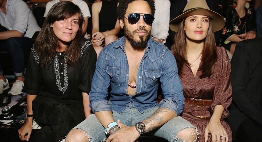 French Vogue editor Emmanuelle Alt, Lenny Kravitz, and Salma Hayek 