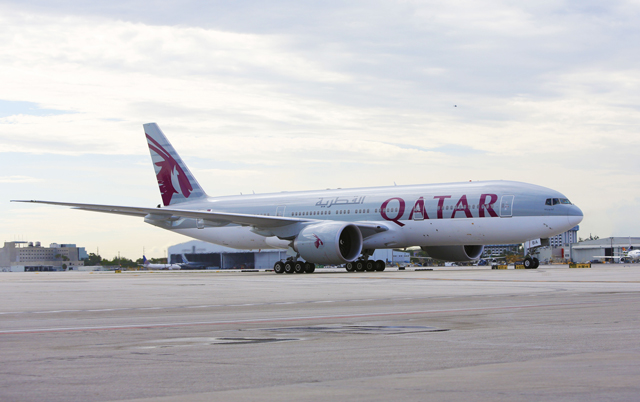 Qatar Airways flies four times per week from Doha to Miami on a Boeing 777-200 