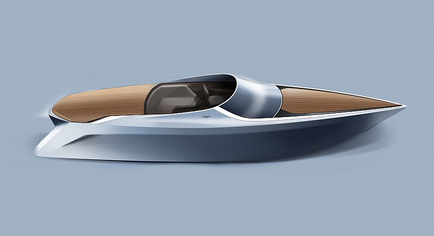 An artist's impression of Aston's luxury power boat out of the water