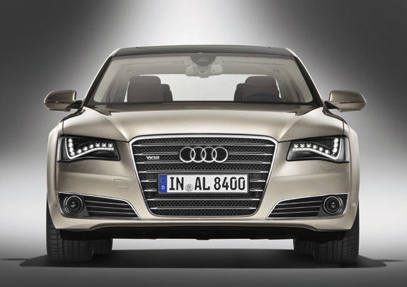The Audi's elegant front end