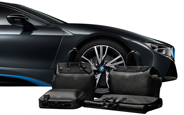 Details are also i8-inspired, with black and electric blue lining, leather nametags & LV padlocks