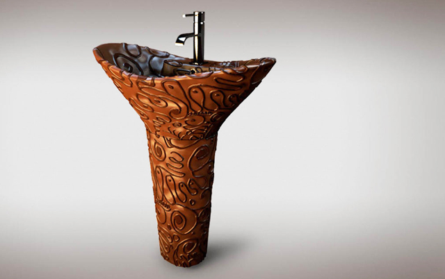 The non-functioning basin contains 210,000 calories of Belgian chocolate