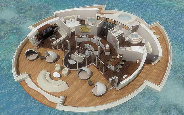 Floor plan for a two bed floating villa
