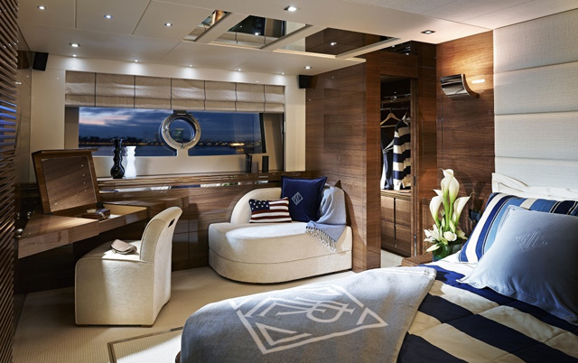 Master bedroom on Sunseeker's 24-metre yacht